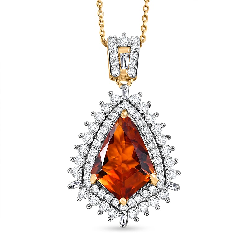 D'Joy AAA Santa Ana Madeira Citrine and Moissanite 5.00 ctw Sunburst Pendant Necklace (20 Inces) in 18K Vermeil Yellow Gold Over Sterling Silver