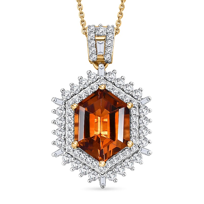 D'Joy AAA Santa Ana Madeira Citrine and Moissanite 5.50 ctw Sunburst Pendant Necklace in 18K Vermeil Yellow Gold Over Sterling Silver 20 Inches