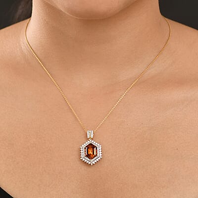 D'Joy AAA Santa Ana Madeira Citrine and Moissanite 5.50 ctw Sunburst Pendant Necklace in 18K Vermeil Yellow Gold Over Sterling Silver 20 Inches