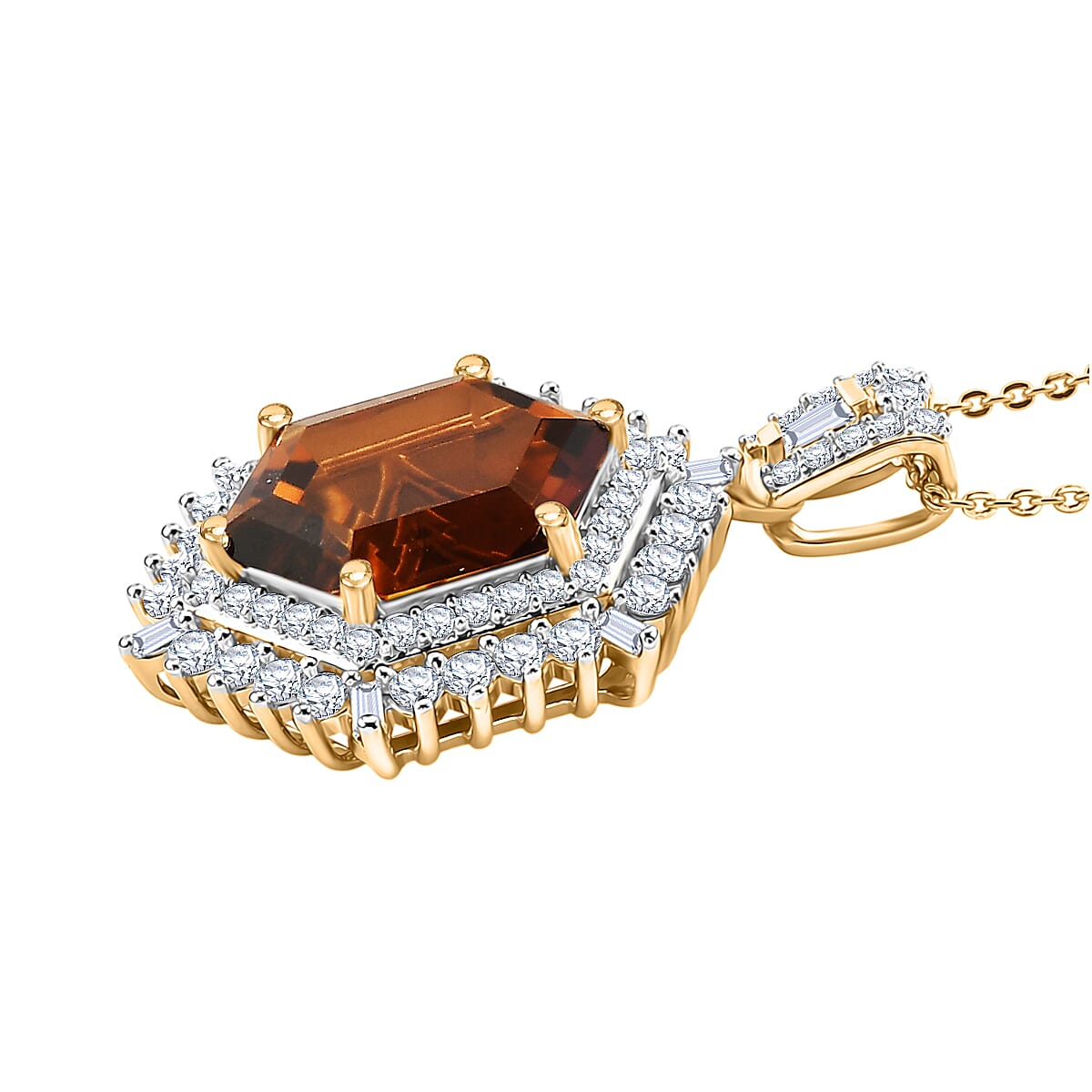 D'Joy AAA Santa Ana Madeira Citrine and Moissanite 5.50 ctw Sunburst Pendant Necklace in 18K Vermeil Yellow Gold Over Sterling Silver 20 Inches