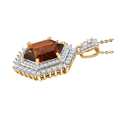 D'Joy AAA Santa Ana Madeira Citrine and Moissanite 5.50 ctw Sunburst Pendant Necklace in 18K Vermeil Yellow Gold Over Sterling Silver 20 Inches