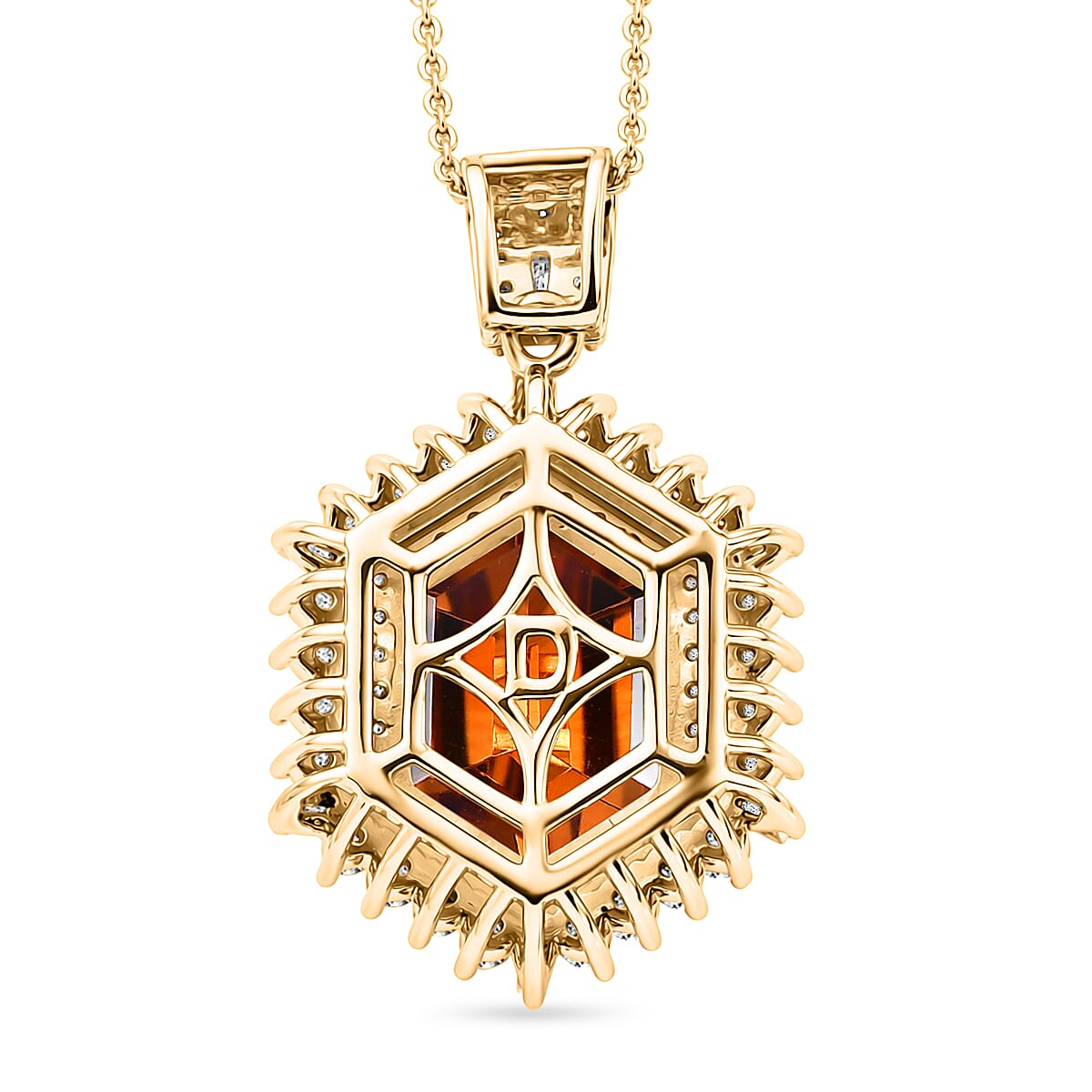 D'Joy AAA Santa Ana Madeira Citrine and Moissanite 5.50 ctw Sunburst Pendant Necklace in 18K Vermeil Yellow Gold Over Sterling Silver 20 Inches  image number 4