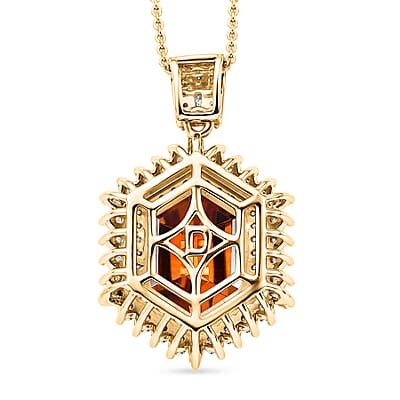 D'Joy AAA Santa Ana Madeira Citrine and Moissanite 5.50 ctw Sunburst Pendant Necklace in 18K Vermeil Yellow Gold Over Sterling Silver 20 Inches