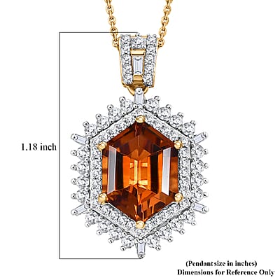 D'Joy AAA Santa Ana Madeira Citrine and Moissanite 5.50 ctw Sunburst Pendant Necklace in 18K Vermeil Yellow Gold Over Sterling Silver 20 Inches