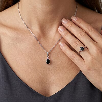 EverTrue Midnight Sapphire and Madagascar Pink Sapphire 3.60 ctw Ring (Size 6) and Pendant in Platinum Bond with Stainless Steel Necklace 20 Inches