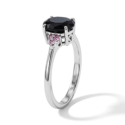 EverTrue Midnight Sapphire and Madagascar Pink Sapphire 3.60 ctw Ring (Size 6) and Pendant in Platinum Bond with Stainless Steel Necklace 20 Inches