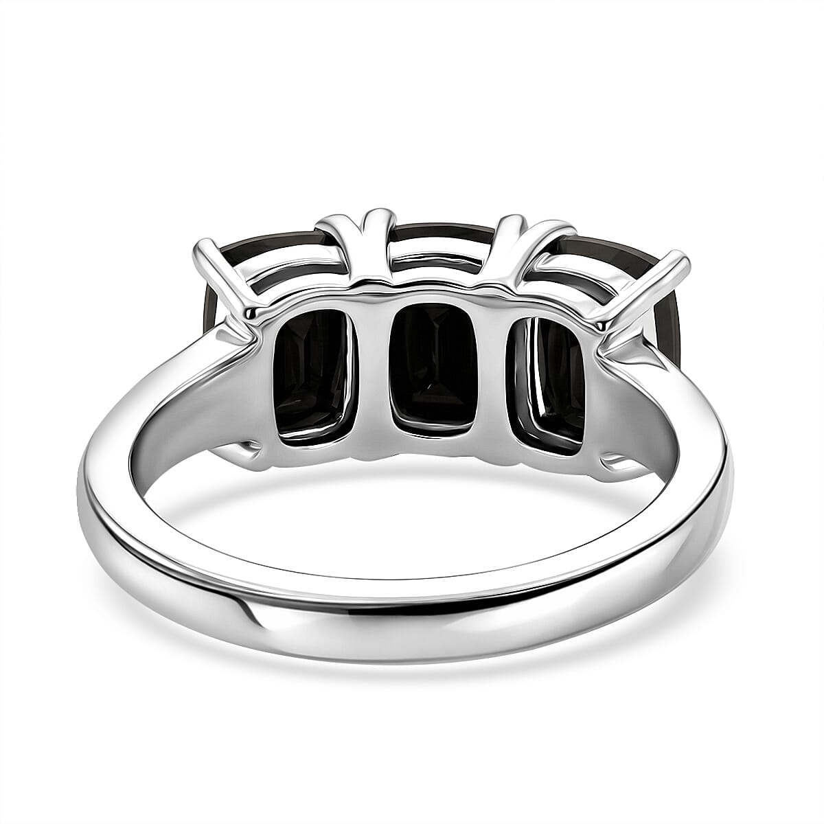 D'Joy Elite Shungite 2.40 ctw 3 Stone Ring (Size 8.0) and Solitaire Stud Earrings in Rhodium Over Sterling Silver