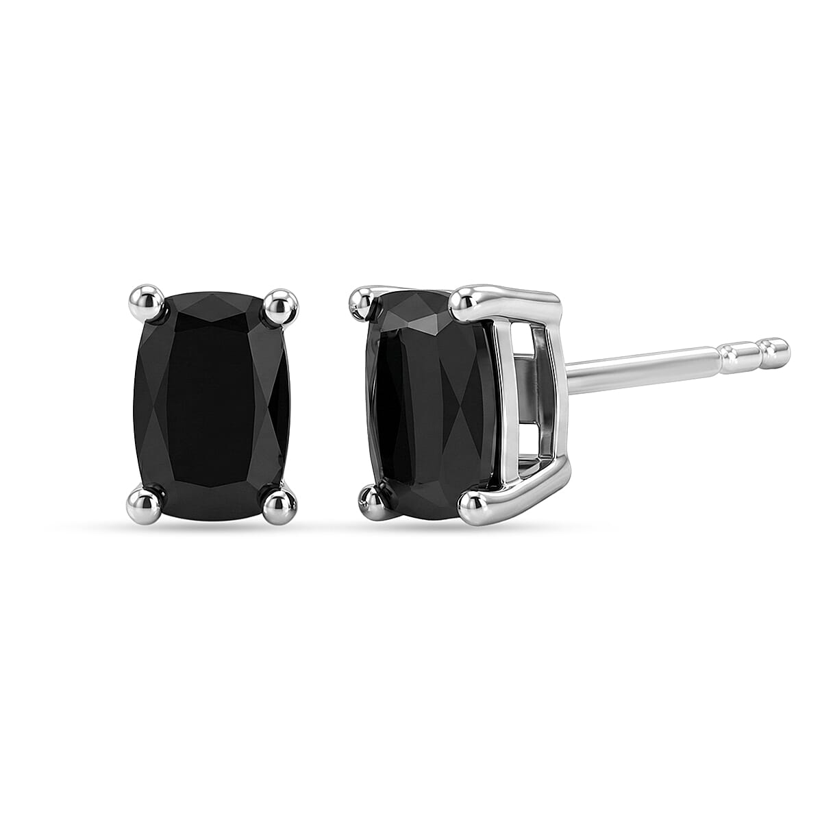 D'Joy Elite Shungite 2.40 ctw 3 Stone Ring (Size 8.0) and Solitaire Stud Earrings in Rhodium Over Sterling Silver