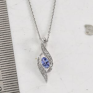 EverTrue Tanzanite and White Zircon 0.35 ctw Pendant in Platinum Bond with Stainless Steel Necklace (20 Inches)