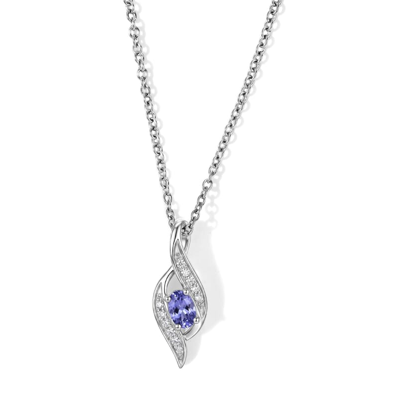 EverTrue Tanzanite and White Zircon 0.35 ctw Pendant in Platinum Bond with Stainless Steel Necklace (20 Inches)
