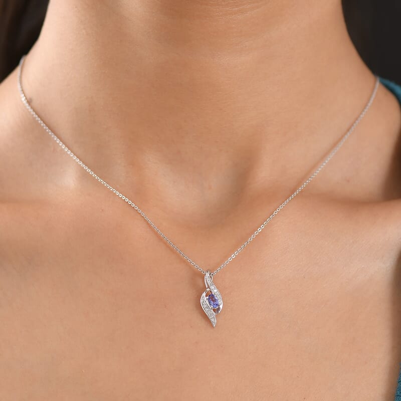 EverTrue Tanzanite and White Zircon 0.35 ctw Pendant in Platinum Bond with Stainless Steel Necklace (20 Inches)