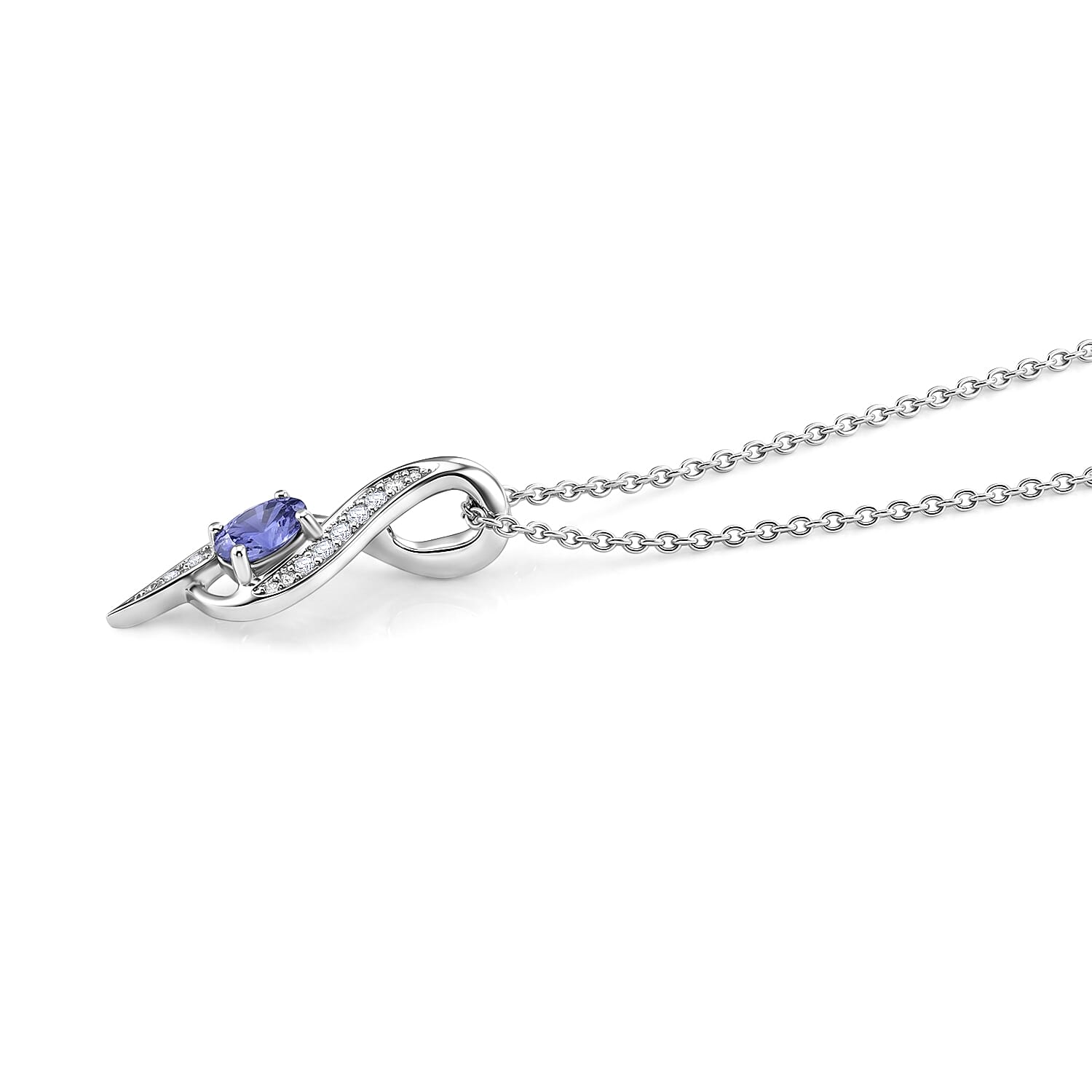 EverTrue Tanzanite and White Zircon 0.35 ctw Pendant in Platinum Bond with Stainless Steel Necklace (20 Inches)