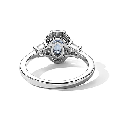 EverTrue Kashmir Kyaite and Moissanite 1.85 ctw Ring (Size 6) and Pendant in Platinum Bond with Stainless Steel Necklace 20 Inches