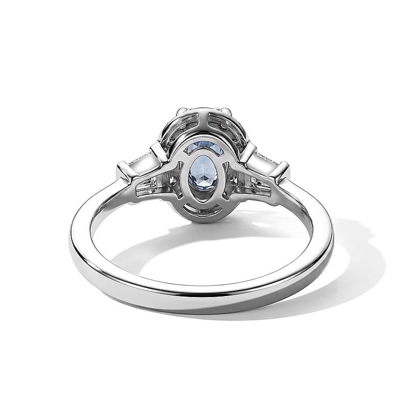 EverTrue Kashmir Kyaite and Moissanite 1.85 ctw Ring (Size 6) and Pendant in Platinum Bond with Stainless Steel Necklace 20 Inches