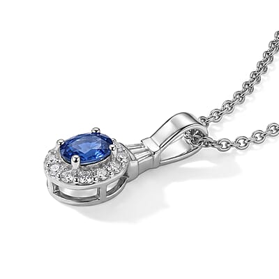 EverTrue Kashmir Kyaite and Moissanite 1.85 ctw Ring (Size 6) and Pendant in Platinum Bond with Stainless Steel Necklace 20 Inches