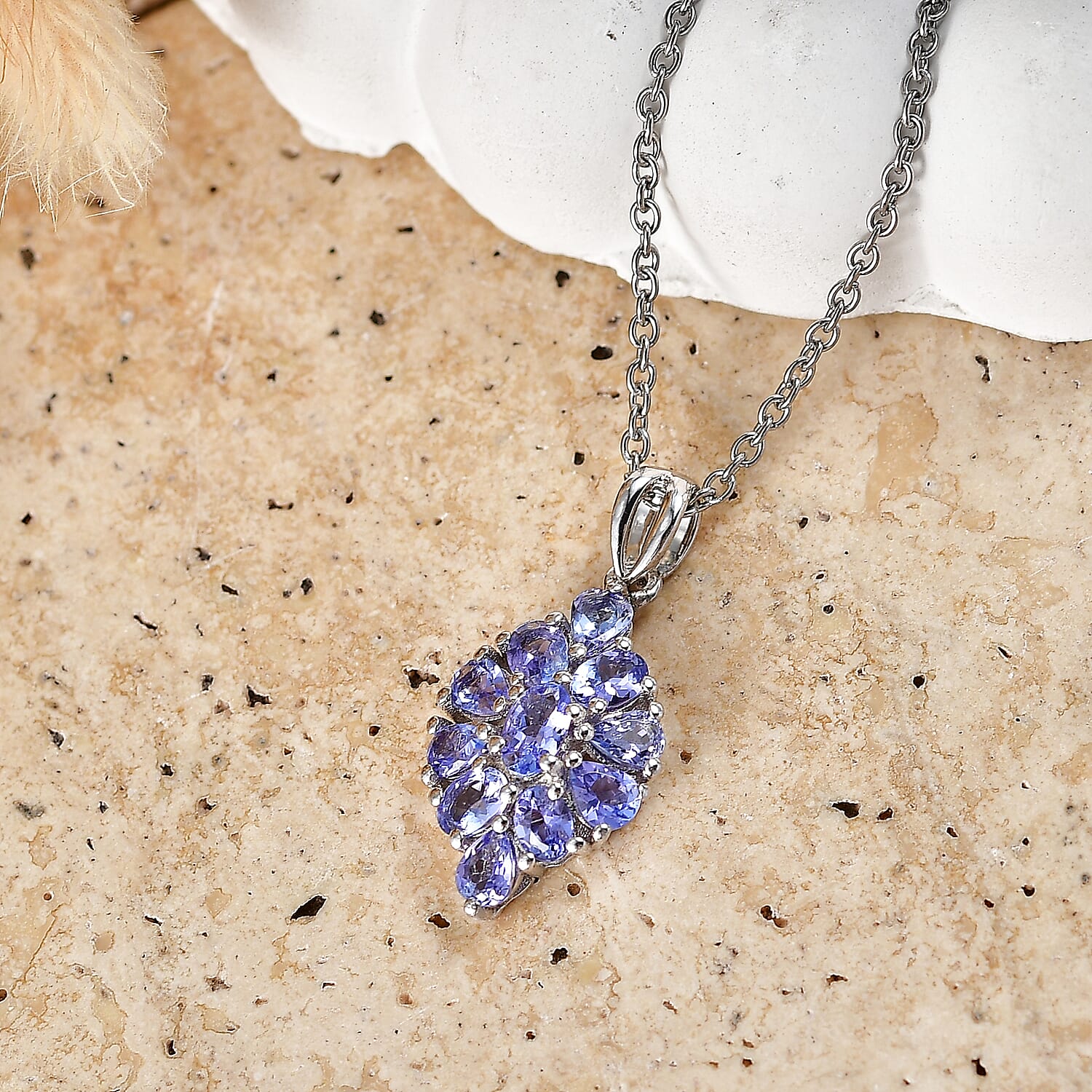 EverTrue Tanzanite 1.85 ctw Pendant in Platinum Bond with Stainless Steel Necklace 20 Inches