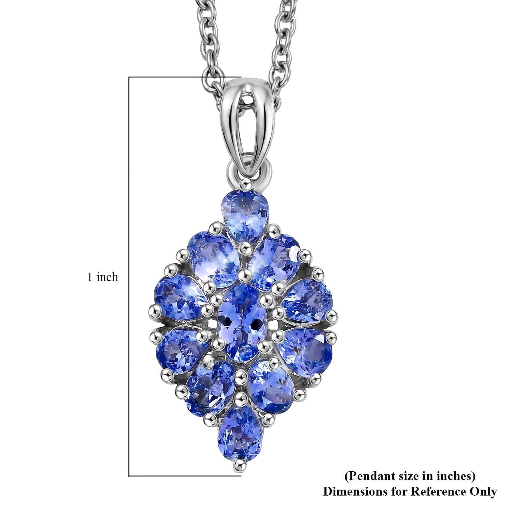 EverTrue Tanzanite 1.85 ctw Pendant in Platinum Bond with Stainless Steel Necklace 20 Inches