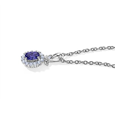 EverTrue Tanzanite and White Zircon 0.75 ctw Pendant in Platinum Bond with Stainless Steel Necklace (20 Inches)