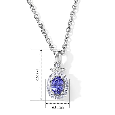 EverTrue Tanzanite and White Zircon 0.75 ctw Pendant in Platinum Bond with Stainless Steel Necklace (20 Inches)