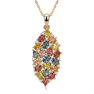 D'Joy Premium Multi Sapphire and White Zircon 5.50 ctw Color Bloom Cluster Pendant Necklace in 18K Vermeil Yellow Gold Over Sterling Silver 20 Inches 
