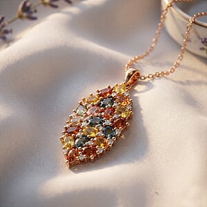 D'Joy Premium Multi Sapphire and White Zircon 5.50 ctw Color Bloom Cluster Pendant Necklace in 18K Vermeil Yellow Gold Over Sterling Silver 20 Inches 