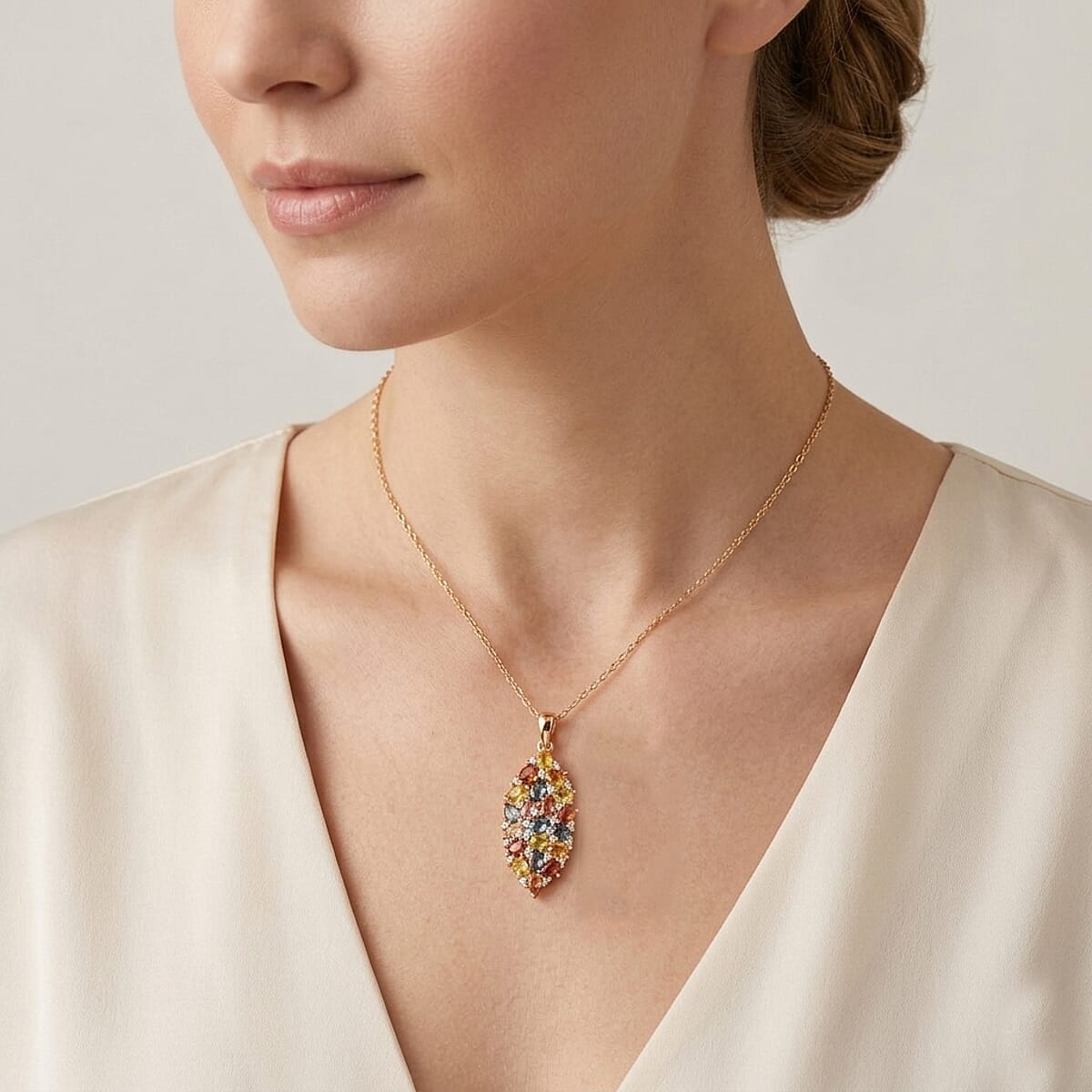 D'Joy Premium Multi Sapphire and White Zircon 5.50 ctw Color Bloom Cluster Pendant Necklace in 18K Vermeil Yellow Gold Over Sterling Silver 20 Inches  image number 2