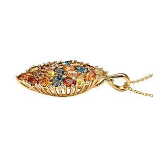 D'Joy Premium Multi Sapphire and White Zircon 5.50 ctw Color Bloom Cluster Pendant Necklace in 18K Vermeil Yellow Gold Over Sterling Silver 20 Inches 