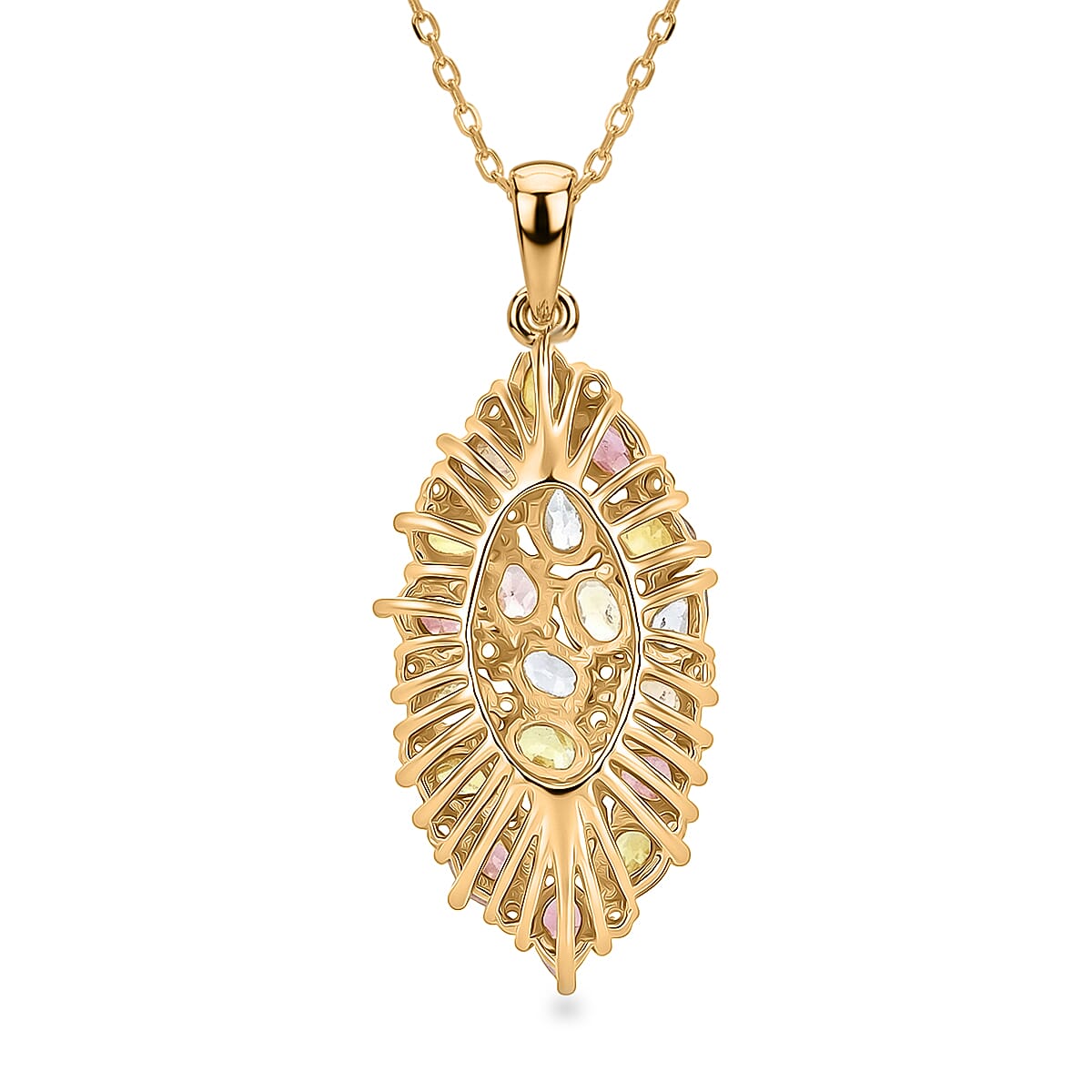 D'Joy Premium Multi Sapphire and White Zircon 5.50 ctw Color Bloom Cluster Pendant Necklace in 18K Vermeil Yellow Gold Over Sterling Silver 20 Inches