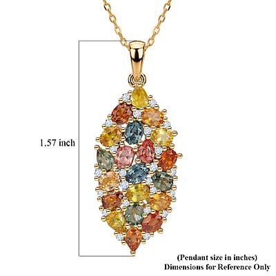 D'Joy Premium Multi Sapphire and White Zircon 5.50 ctw Color Bloom Cluster Pendant Necklace in 18K Vermeil Yellow Gold Over Sterling Silver 20 Inches