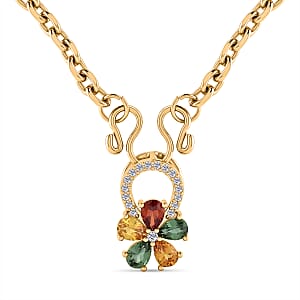 D'Joy Premium Multi Sapphire and White Zircon 1.30 ctw Color Bloom Pendant Necklace in 18K YG Plated Sterling Silver 20 Inches