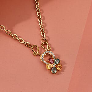 D'Joy Premium Multi Sapphire and White Zircon 1.30 ctw Color Bloom Pendant Necklace in 18K YG Plated Sterling Silver 20 Inches