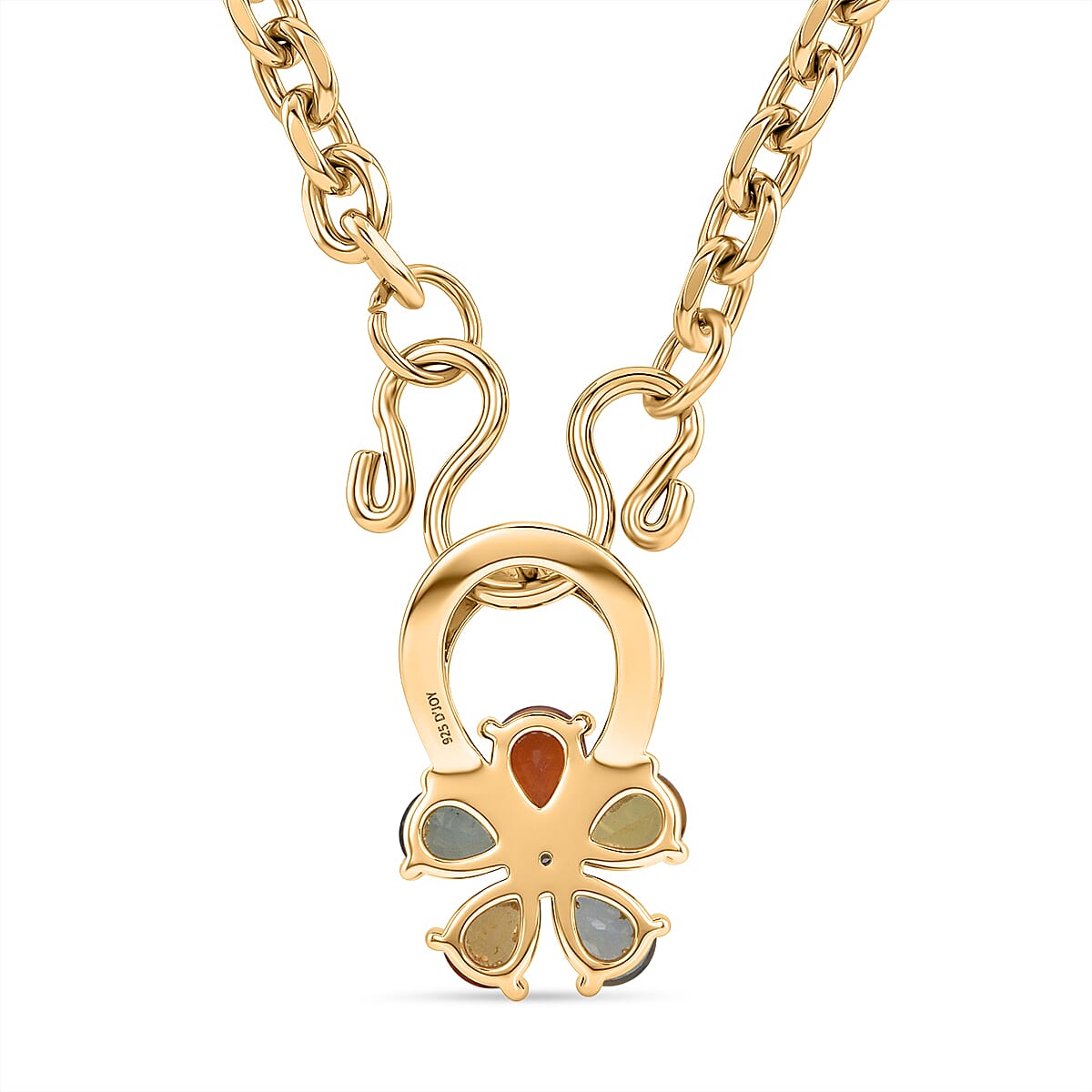 D'Joy Premium Multi Sapphire and White Zircon 1.30 ctw Color Bloom Pendant Necklace in 18K YG Plated Sterling Silver 20 Inches