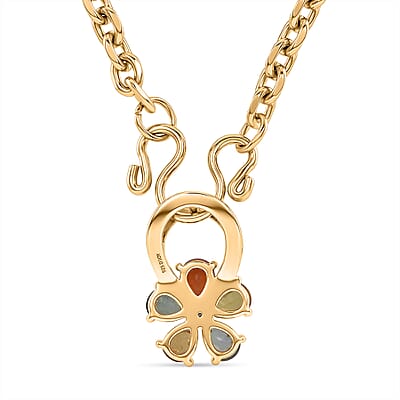 D'Joy Premium Multi Sapphire and White Zircon 1.30 ctw Color Bloom Pendant Necklace in 18K YG Plated Sterling Silver 20 Inches