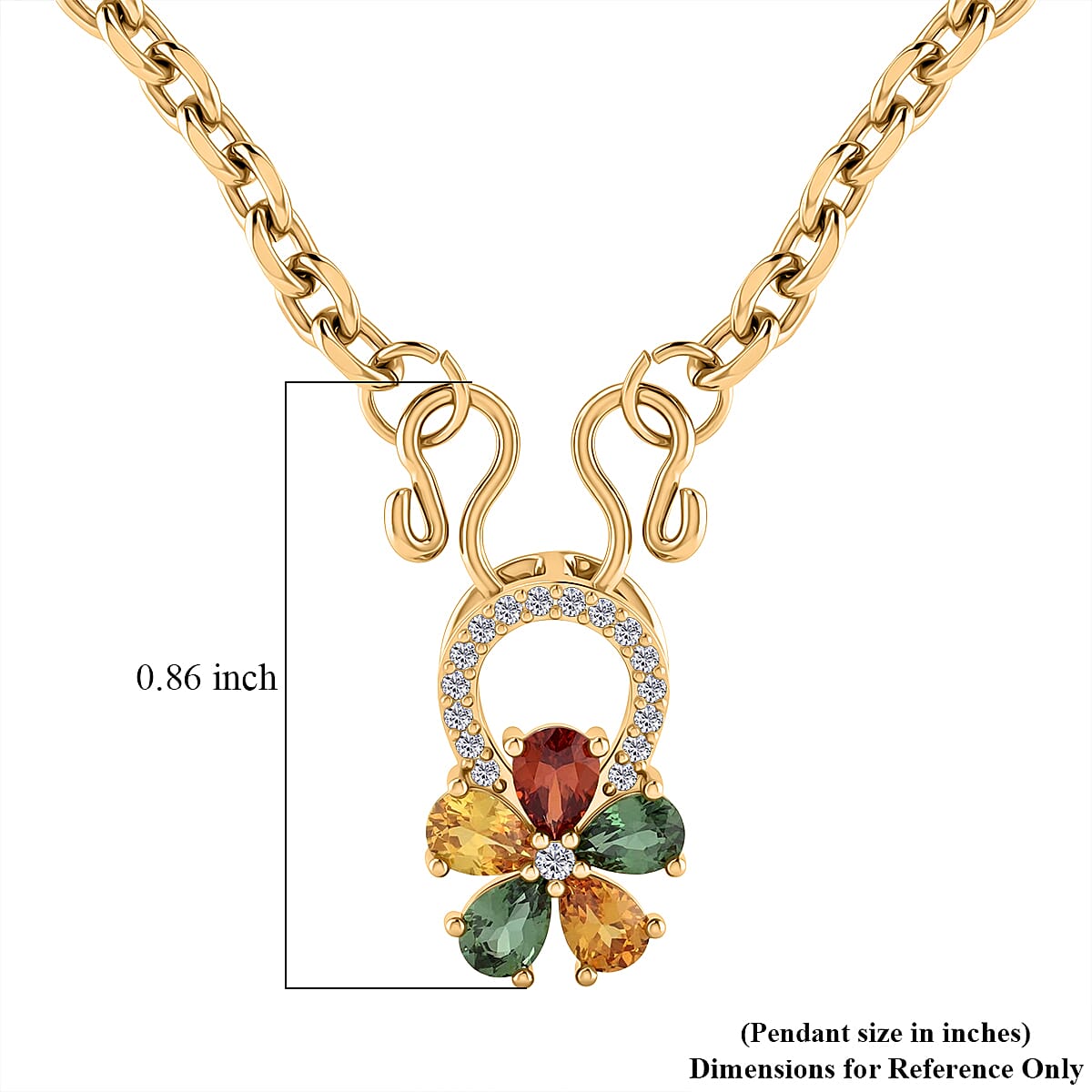 D'Joy Premium Multi Sapphire and White Zircon 1.30 ctw Color Bloom Pendant Necklace in 18K YG Plated Sterling Silver 20 Inches