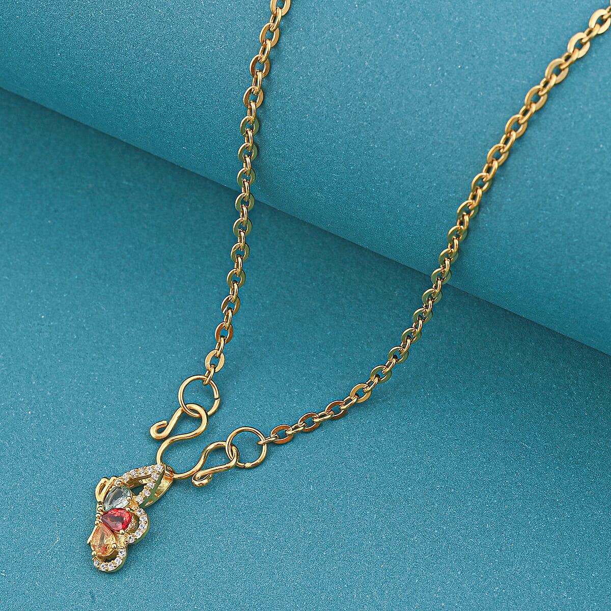 D'Joy Premium Multi Sapphire and White Zircon 1.00 ctw Flutter Glow Pendant Necklace in 18K YG Plated Sterling Silver 20 Inches image number 1