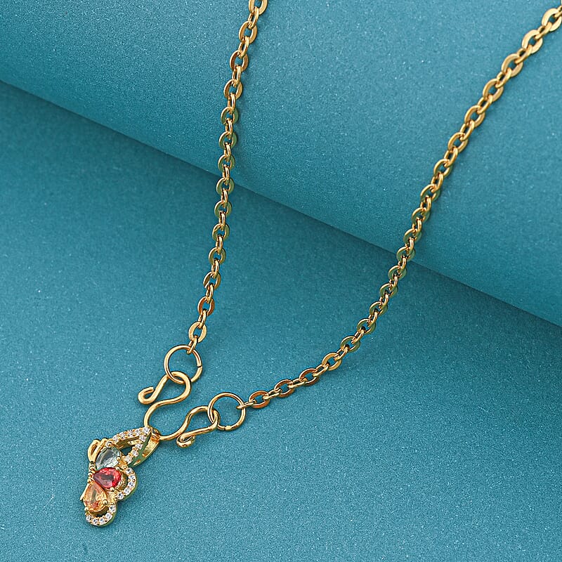 D'Joy Premium Multi Sapphire and White Zircon 1.00 ctw Flutter Glow Pendant Necklace in 18K YG Plated Sterling Silver 20 Inches