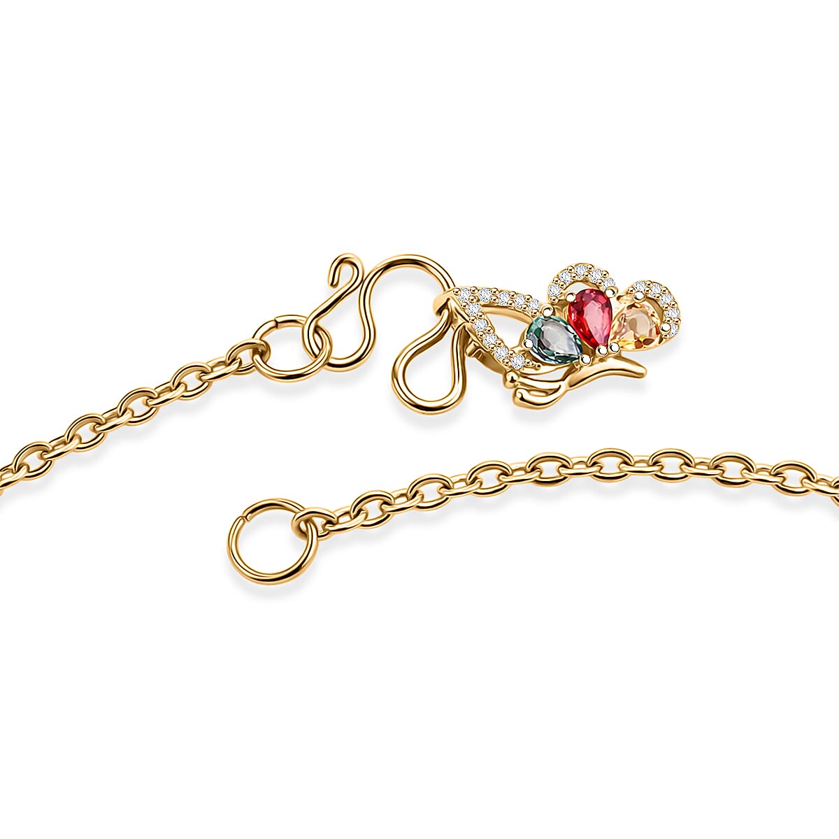 D'Joy Premium Multi Sapphire and White Zircon 1.00 ctw Flutter Glow Pendant Necklace in 18K YG Plated Sterling Silver 20 Inches image number 3