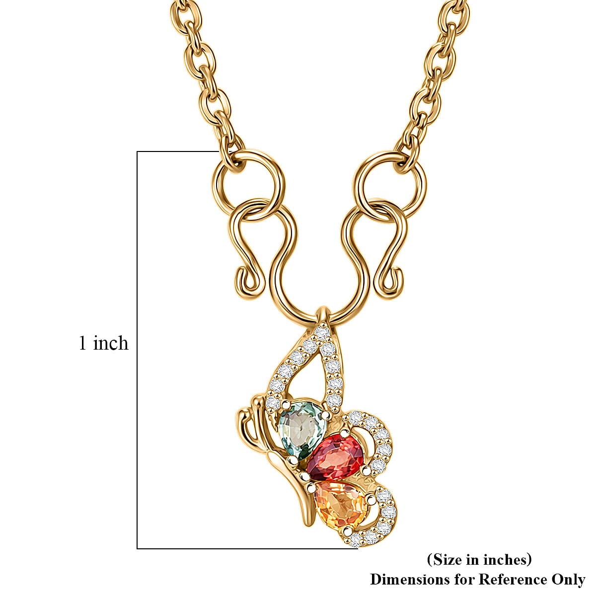 D'Joy Premium Multi Sapphire and White Zircon 1.00 ctw Flutter Glow Pendant Necklace in 18K YG Plated Sterling Silver 20 Inches