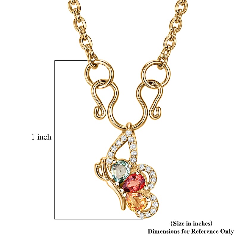 D'Joy Premium Multi Sapphire and White Zircon 1.00 ctw Flutter Glow Pendant Necklace in 18K YG Plated Sterling Silver 20 Inches