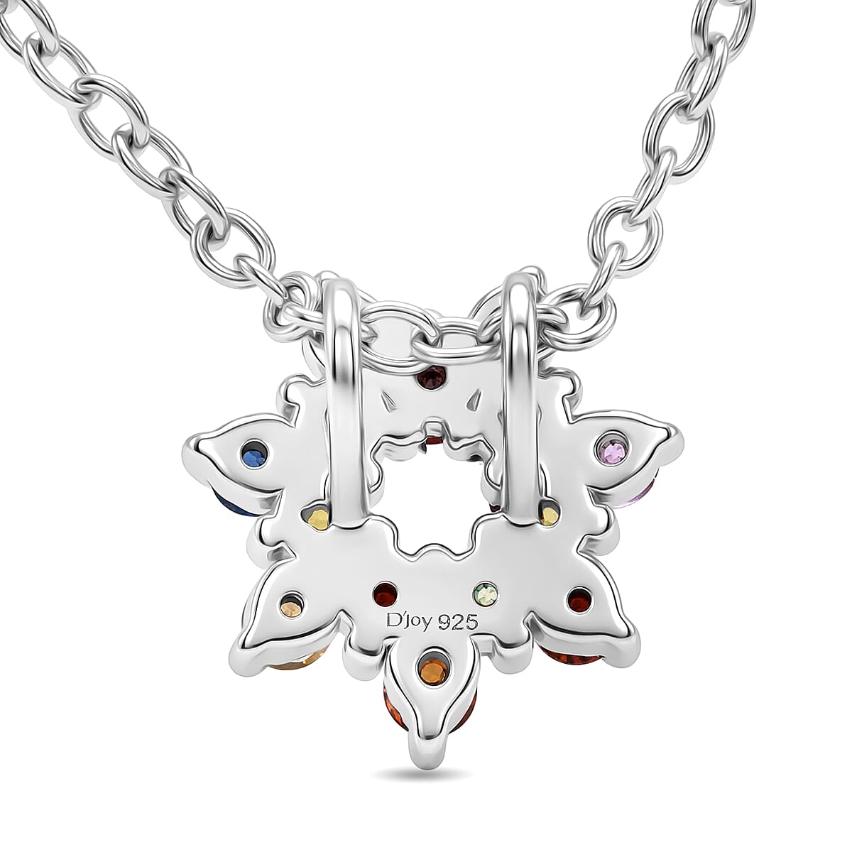D'Joy  Premium Multi Sapphire 1.00 ctw Rainbow Halo Pendant Necklace in Rhodium Over Sterling Silver 20 Inches