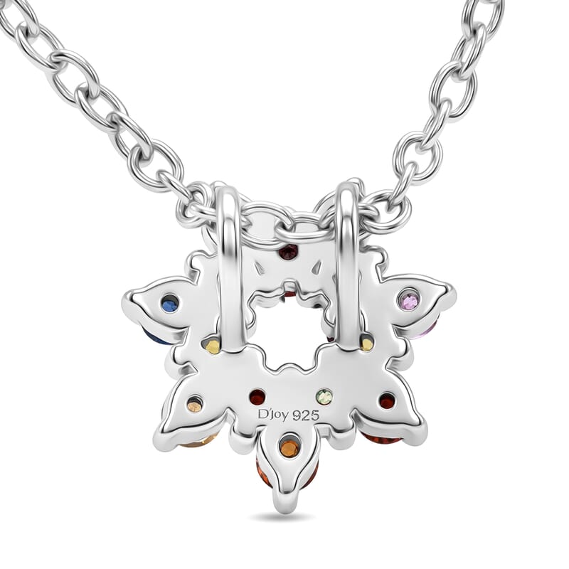 D'Joy  Premium Multi Sapphire 1.00 ctw Rainbow Halo Pendant Necklace in Rhodium Over Sterling Silver 20 Inches