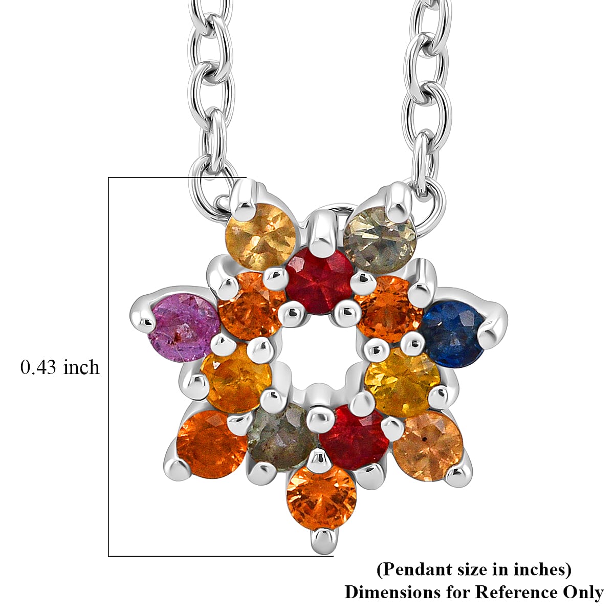 D'Joy  Premium Multi Sapphire 1.00 ctw Rainbow Halo Pendant Necklace in Rhodium Over Sterling Silver 20 Inches image number 5