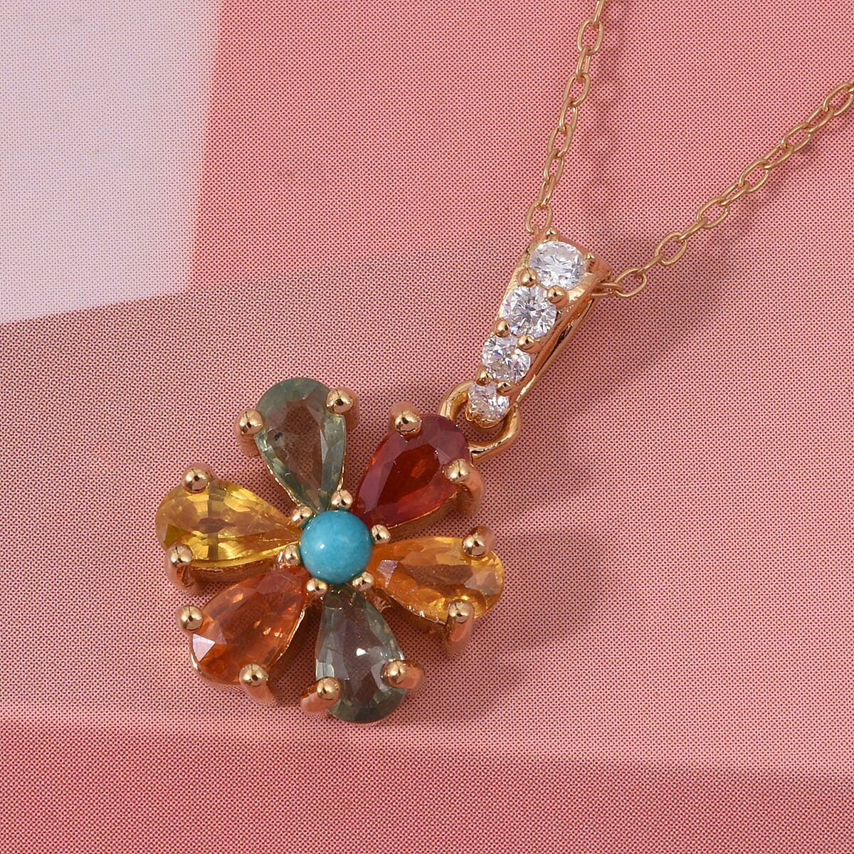 D'Joy Premium Multi Sapphire and Multi Gemstone 2.30 ctw Color Flower Pendant Necklace in 18K Vermeil Yellow Gold Over Sterling Silver (20 Inches) image number 1