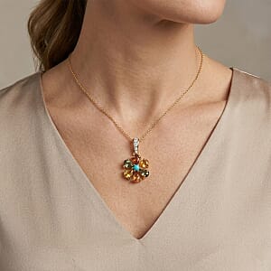 D'Joy Premium Multi Sapphire and Multi Gemstone 2.30 ctw Color Flower Pendant Necklace in 18K Vermeil Yellow Gold Over Sterling Silver (20 Inches)