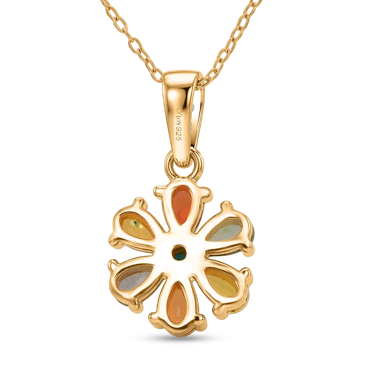 D'Joy Premium Multi Sapphire and Multi Gemstone 2.30 ctw Color Flower Pendant Necklace in 18K Vermeil Yellow Gold Over Sterling Silver (20 Inches)