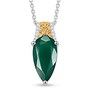 EverTrue Verde Onyx and White Zircon 3.80 ctw Pendant in 18K YG Plated and Platinum Bond with Stainless Steel Necklace 20 Inches
