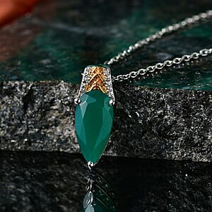 EverTrue Verde Onyx and White Zircon 3.80 ctw Pendant in 18K YG Plated and Platinum Bond with Stainless Steel Necklace 20 Inches