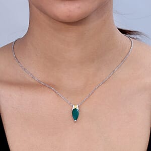 EverTrue Verde Onyx and White Zircon 3.80 ctw Pendant in 18K YG Plated and Platinum Bond with Stainless Steel Necklace 20 Inches