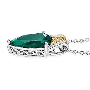 EverTrue Verde Onyx and White Zircon 3.80 ctw Pendant in 18K YG Plated and Platinum Bond with Stainless Steel Necklace 20 Inches