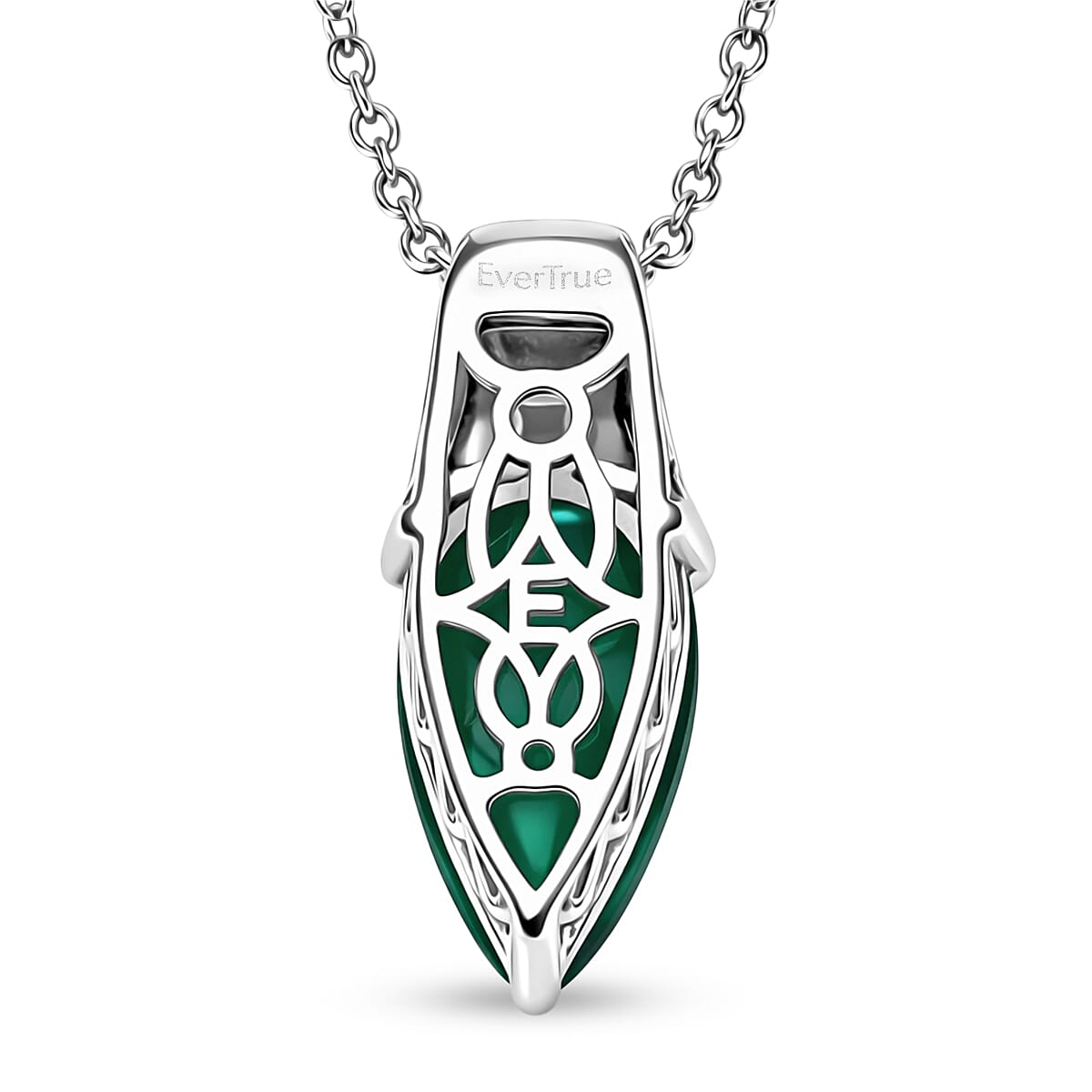EverTrue Verde Onyx and White Zircon 3.80 ctw Lushy Leaf Pendant in 18K YG Plated and Platinum Bond with Stainless Steel Necklace 20 Inches